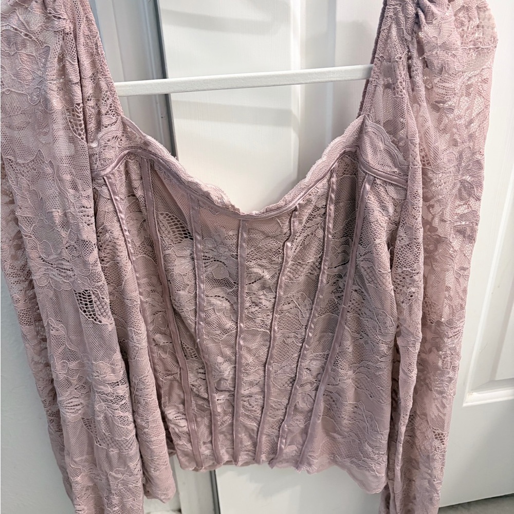 Lace Long Sleeve Top in Light Pink/purple shade. Like new . Double layered